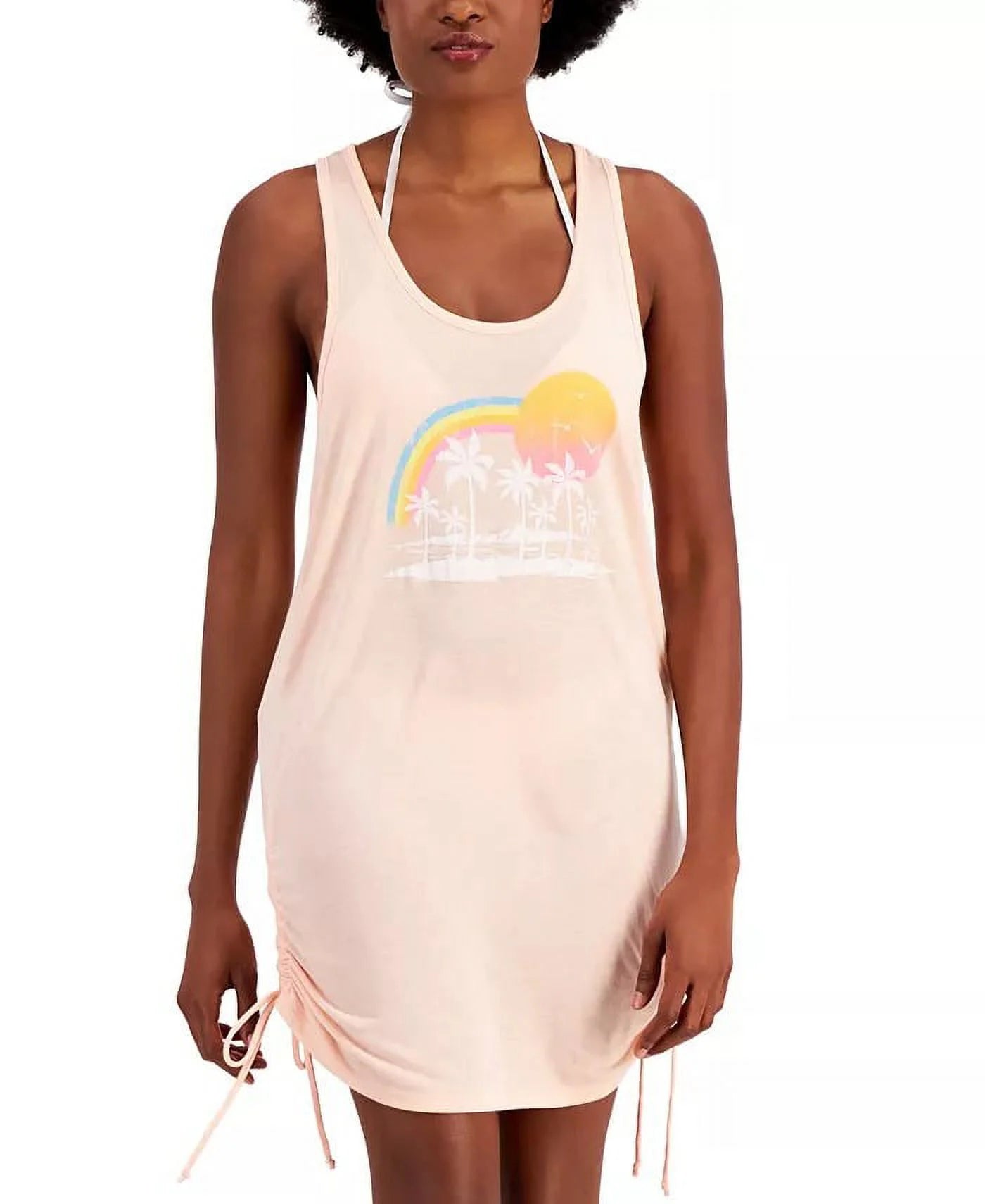 Miken MULTI Juniors' Graphic-Print Side-Shirred Cover-up Dress, US Medium