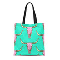 LADDKE Canvas Bag Resuable Tote Grocery Shopping Bags Pattern Longhorn Skull Western Cow Bull Tattoo Texas Retro Tote Bag