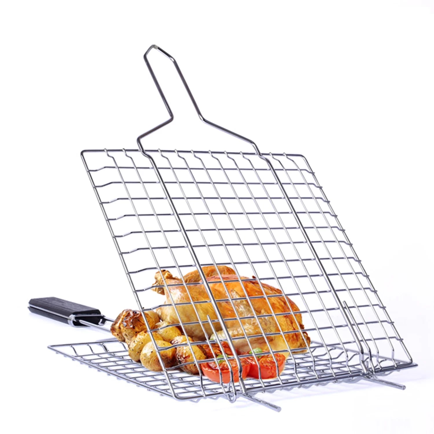 Arealer Grilling Basket Non-Stick Barbecue Basket Heavy Duty BBQ Tools Grill Basket for Meats Fish Vegetables Steak