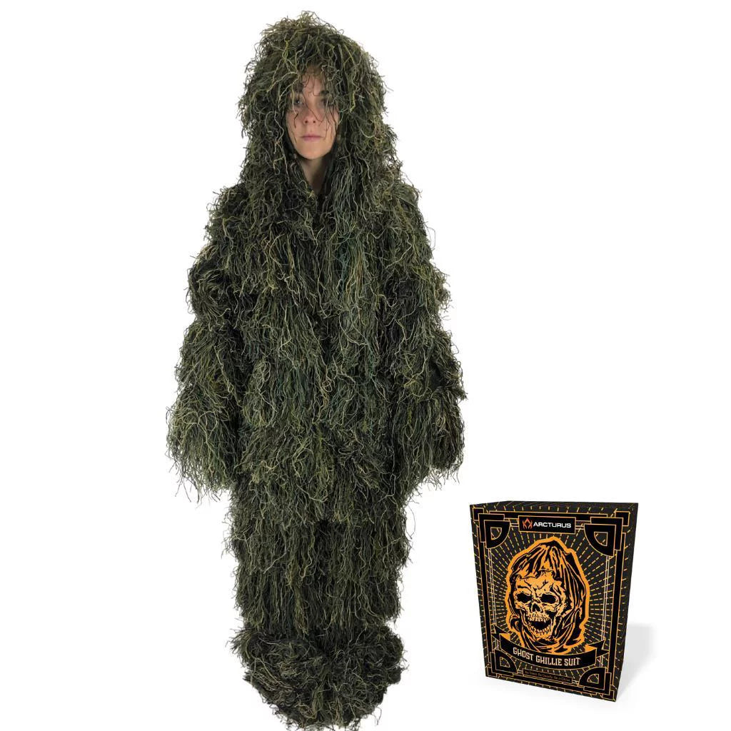 Arcturus Youth Ghost Ghillie Suit for Teens - Woodland Camouflage - Complete 4-piece Suit + Carry Bag