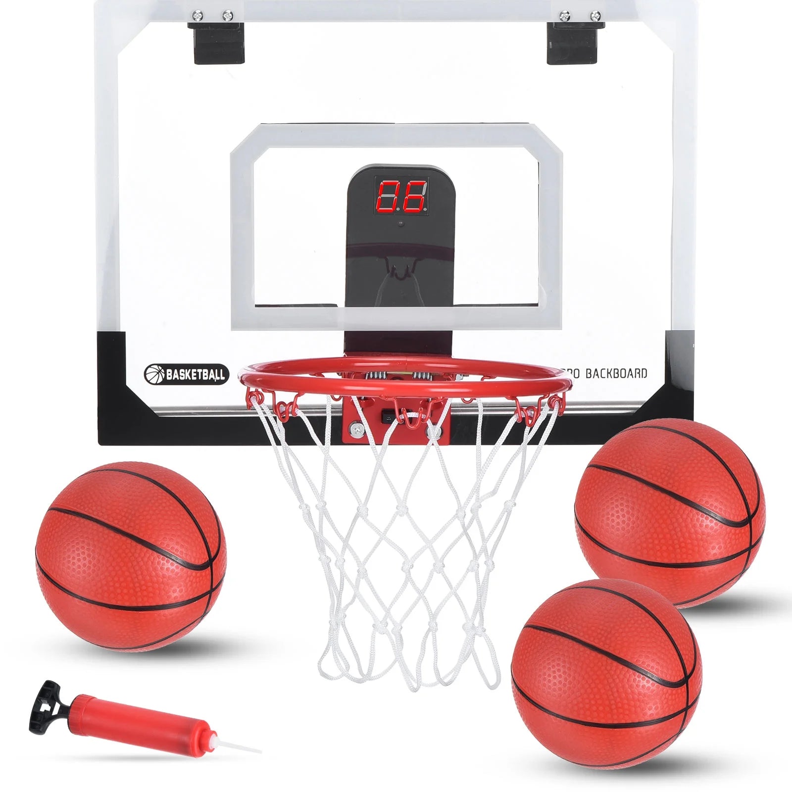 Indoor Mini Basketball Hoop Set 16x12 Door Basketball Hoop Electronic Scoreboard with 3 Mini Basketball
