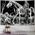 Black and White Goth Skull Tapestry for Bedroom, Gothic Skeleton Halloween Wall Tapestries Aesthetic, Horror Ghost Rider Night Sky Moon Dark Wall Hanging Decor for Living Room