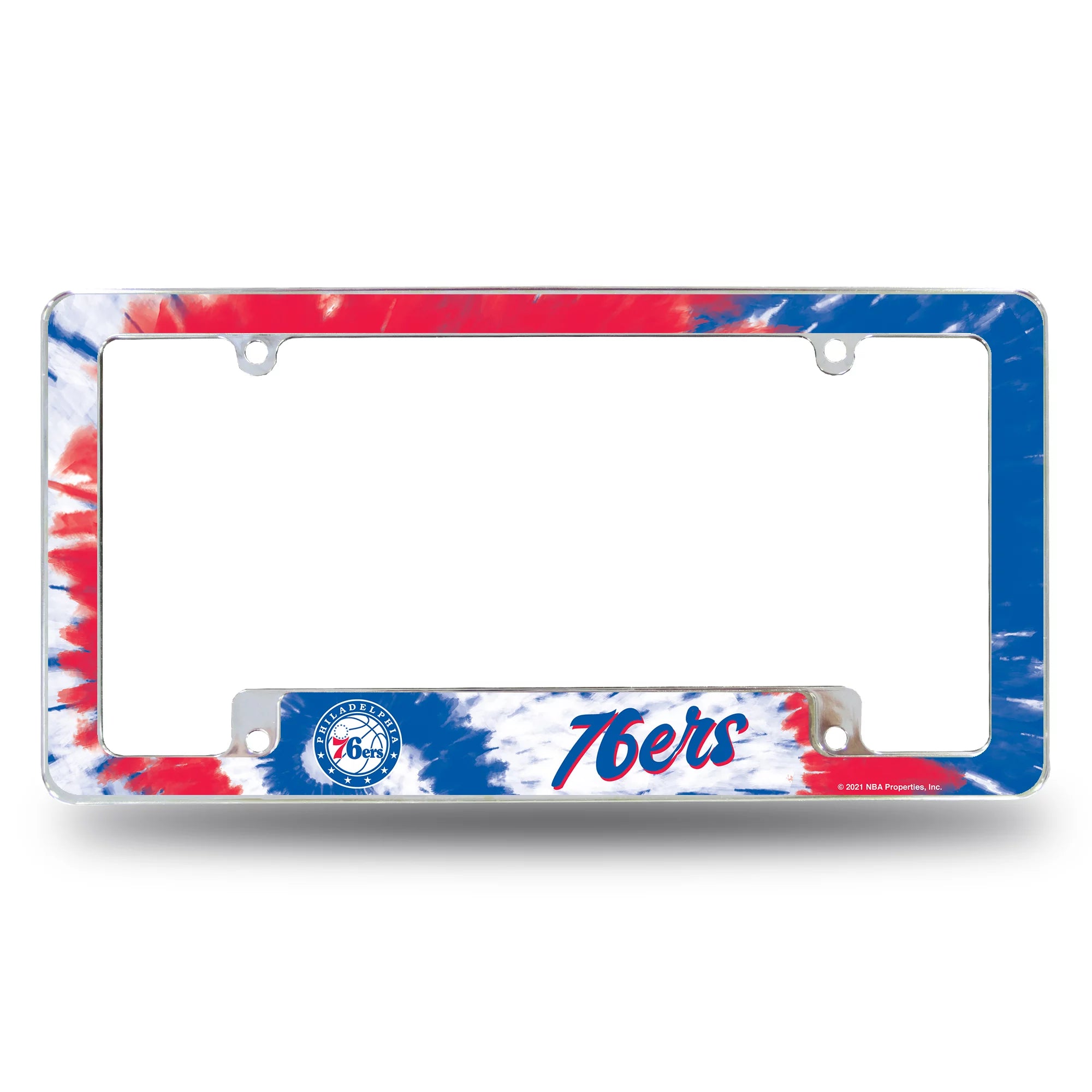 Philadelphia NBA 76'ers Chrome Metal License Plate Frame with Bold Tie Dye Design, Sixers