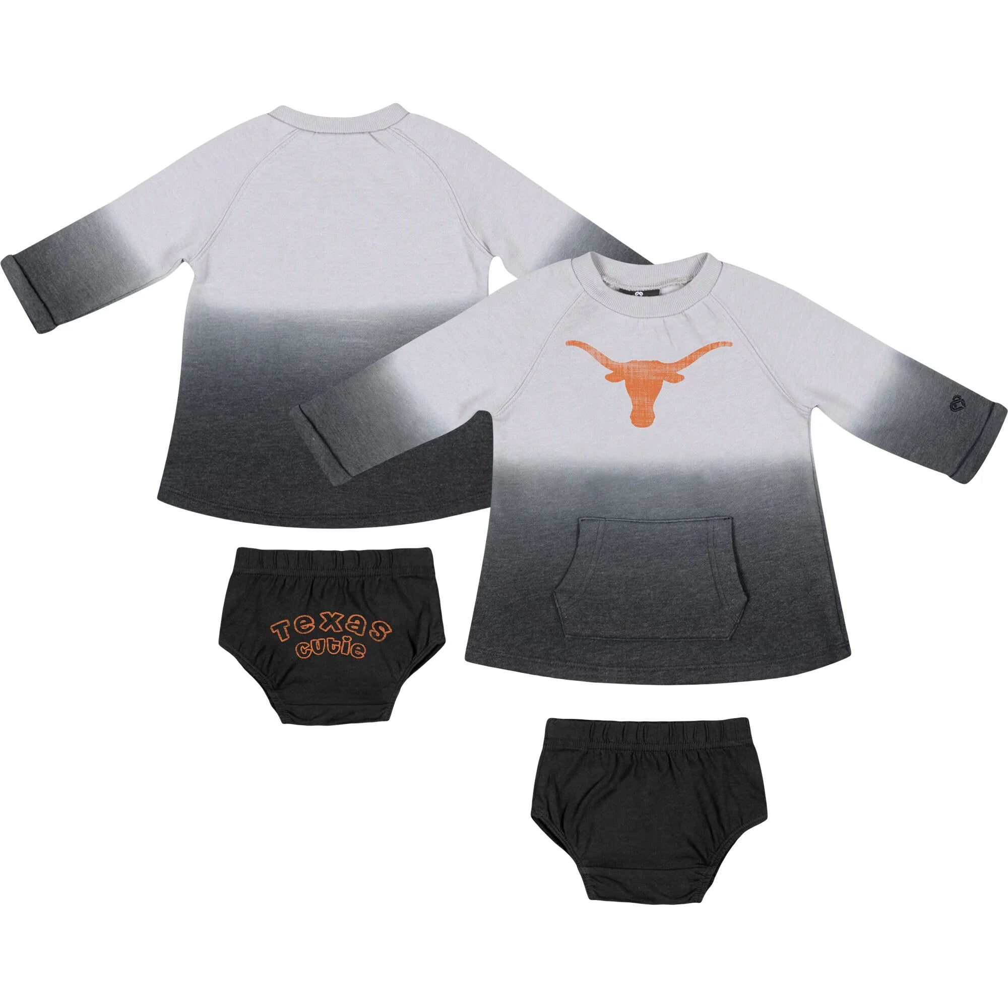 Newborn & Infant Colosseum Gray/Black Texas Longhorns Hand in Hand Ombre Dress & Bloomers Set