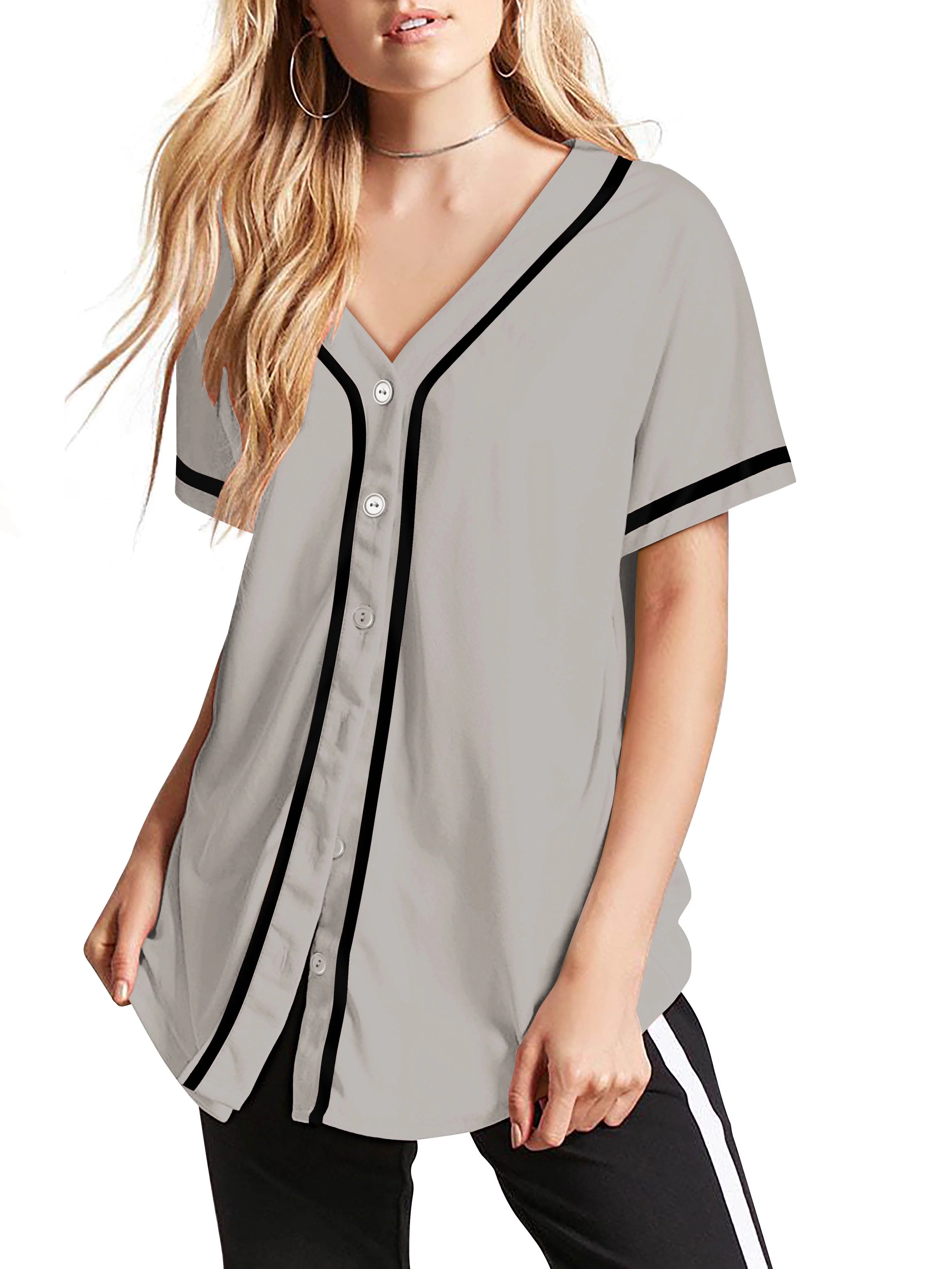 Hat and Beyond Active Womens Baseball Short Sleeve Full Button Down Jersey