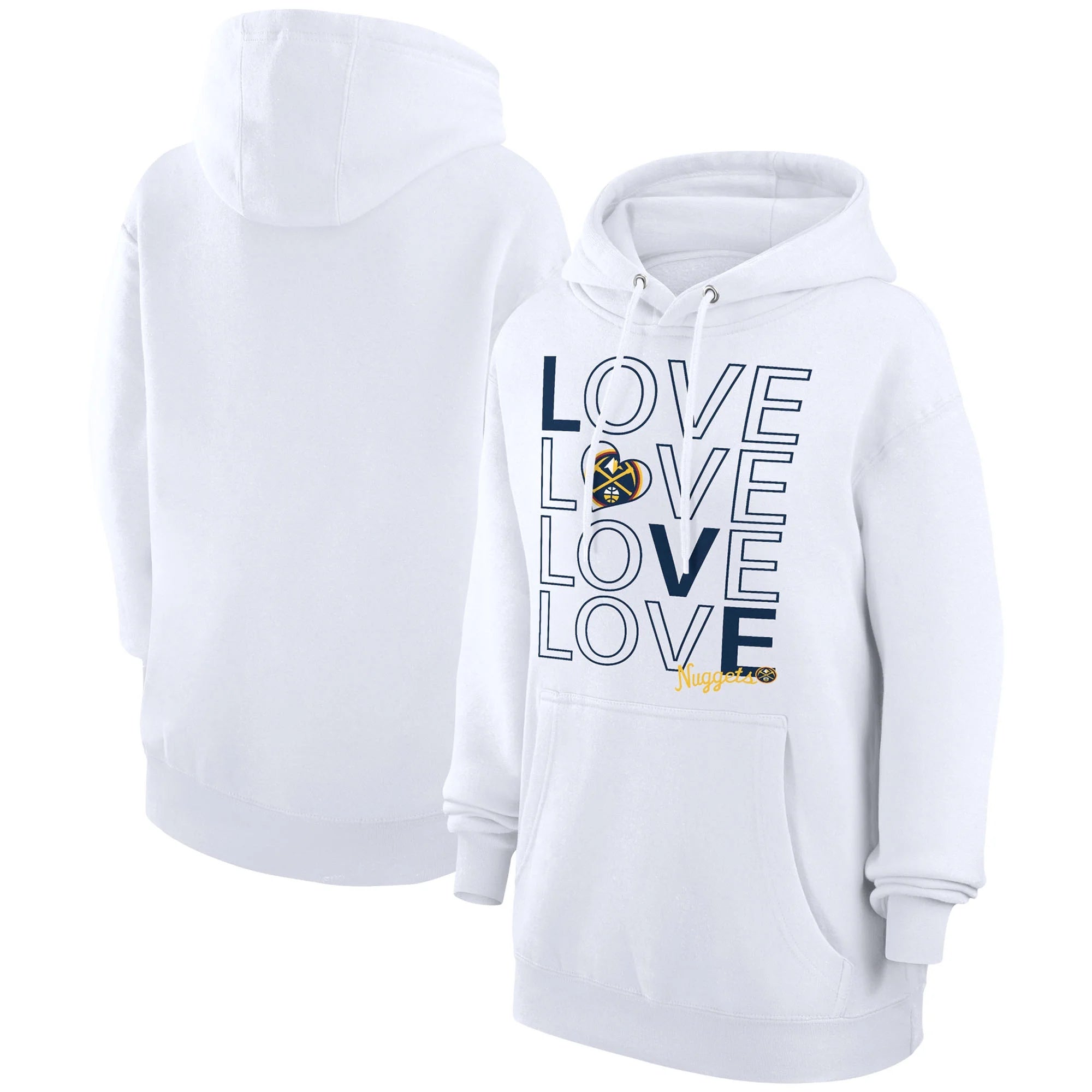 Women's G-III 4Her by Carl Banks  White Denver Nuggets Basketball Love Fleece Pullover Hoodie