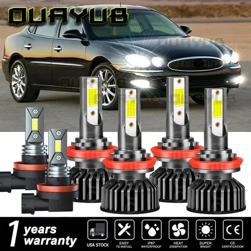 For Buick LaCrosse 2010-2013 LED Headlight Bulbs Kit High/low Beam + Fog Light