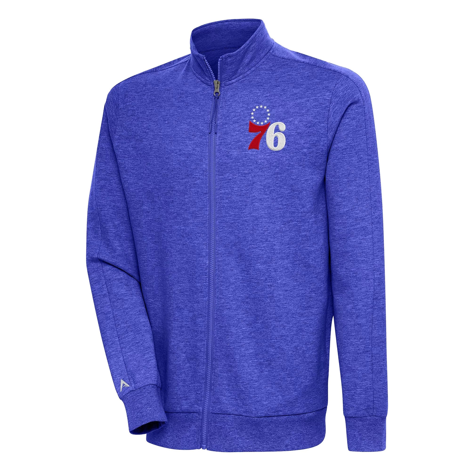 Men's Antigua Heather Royal Philadelphia 76ers Action Full-Zip Jacket