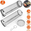 2Pcs iMounTEK Portable BBQ Rolling Basket Round Stainless Steel Grill Mesh Barbecue Net Tube with Removable Cover Outdoor Camping