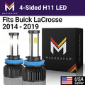 Mega Racer Buick LaCrosse 4 Sided H11 H9 H8 LED Headlight Bulbs 6000K Diamond White 12V 60W 10000LM Buick LaCrosse 2014 2015 2016 2017 2018 2019 14 15 16 17 18 19 Fog Light Automotive Replacement