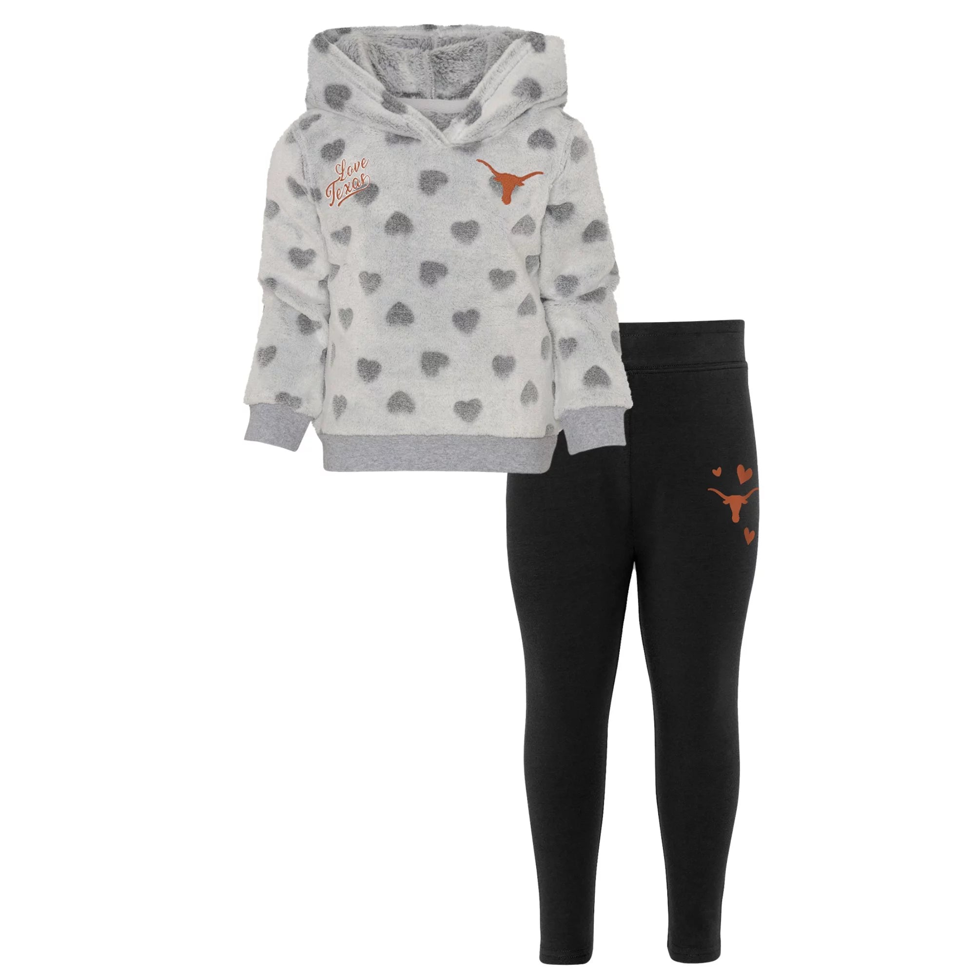 Girls Preschool Gray/Black Texas Longhorns Heart to Heart Hoodie & Leggings Set