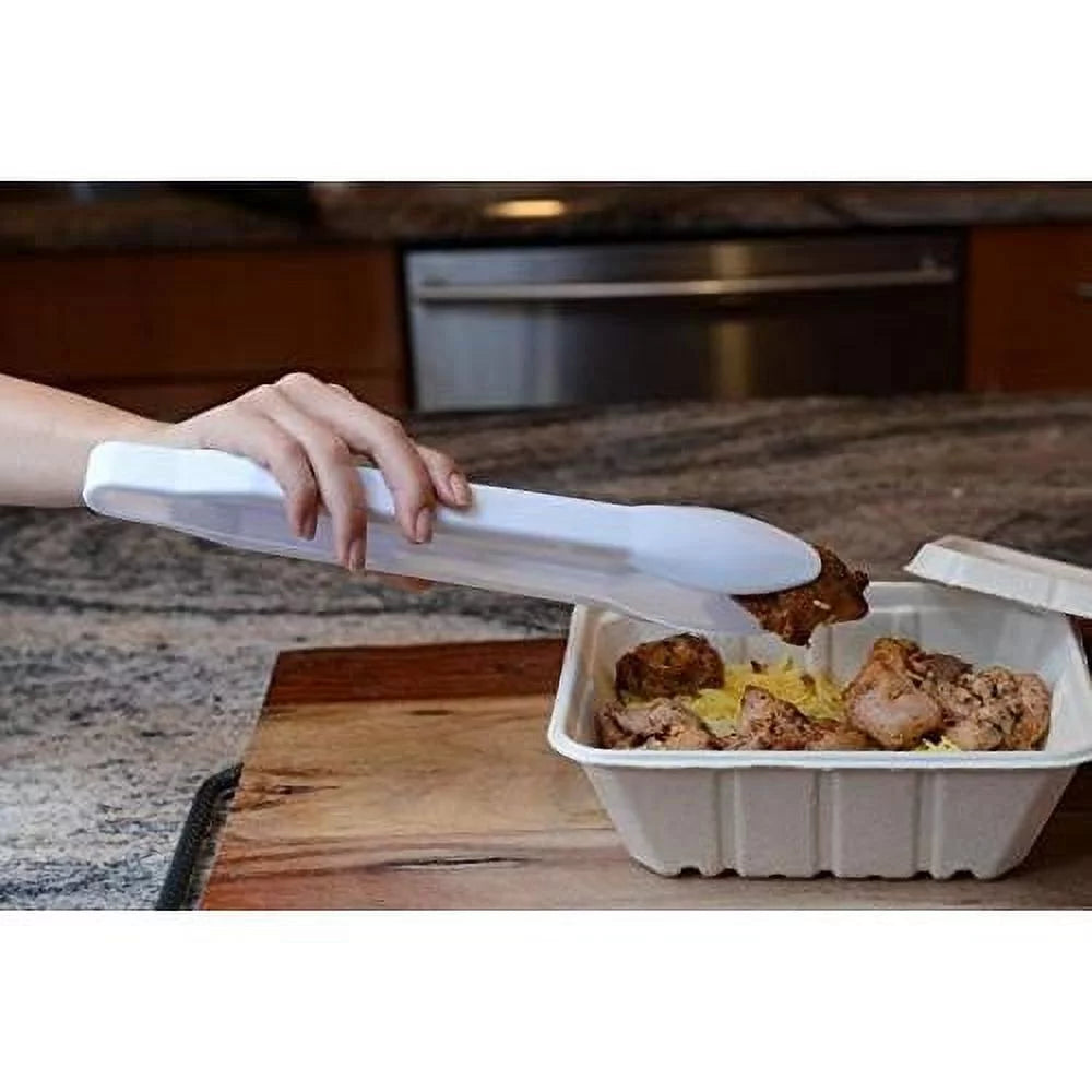 Set Of 6 - Heavy Duty White Serving Tongs - 12 Inch - Plastic Disposable Salad Tongs - High Heat Plastic, Catering, Salads, Bakery, Buffets, BBQ, Ice, Hot And Cold Foods (12)