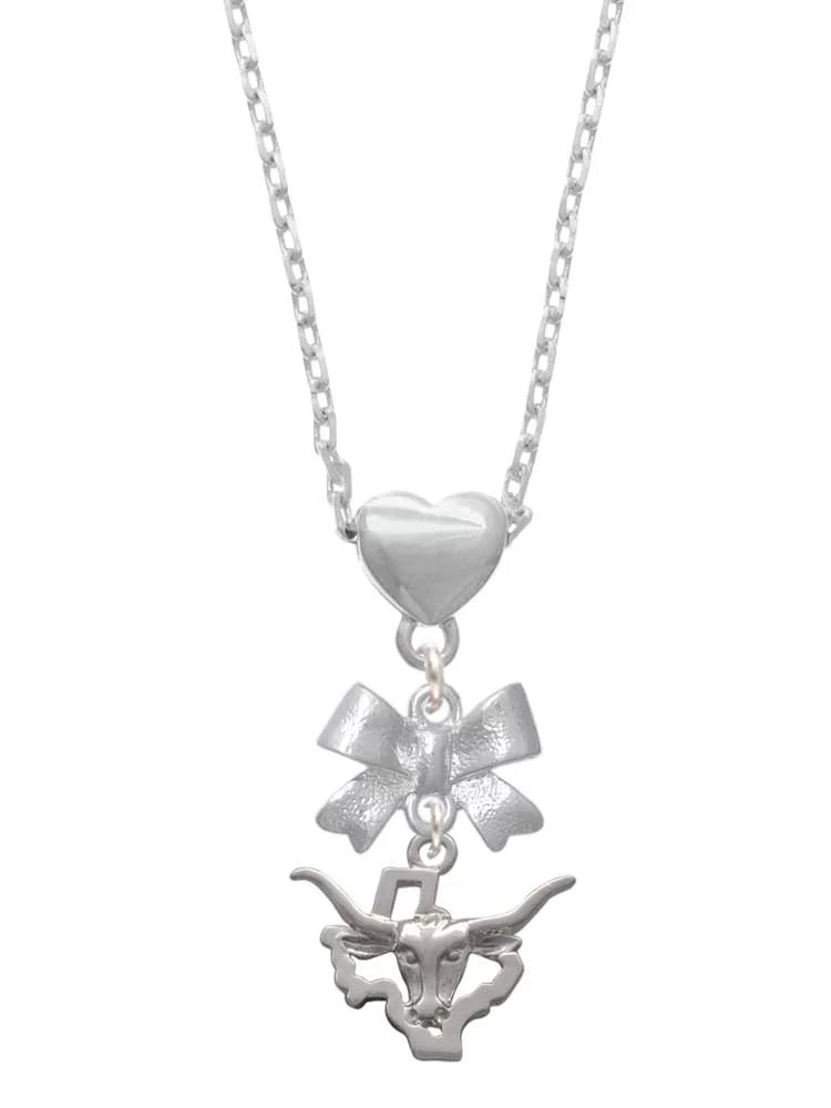 Delight Jewelry Silvertone Longhorn - Texas Silver tone Bow Heart Necklace