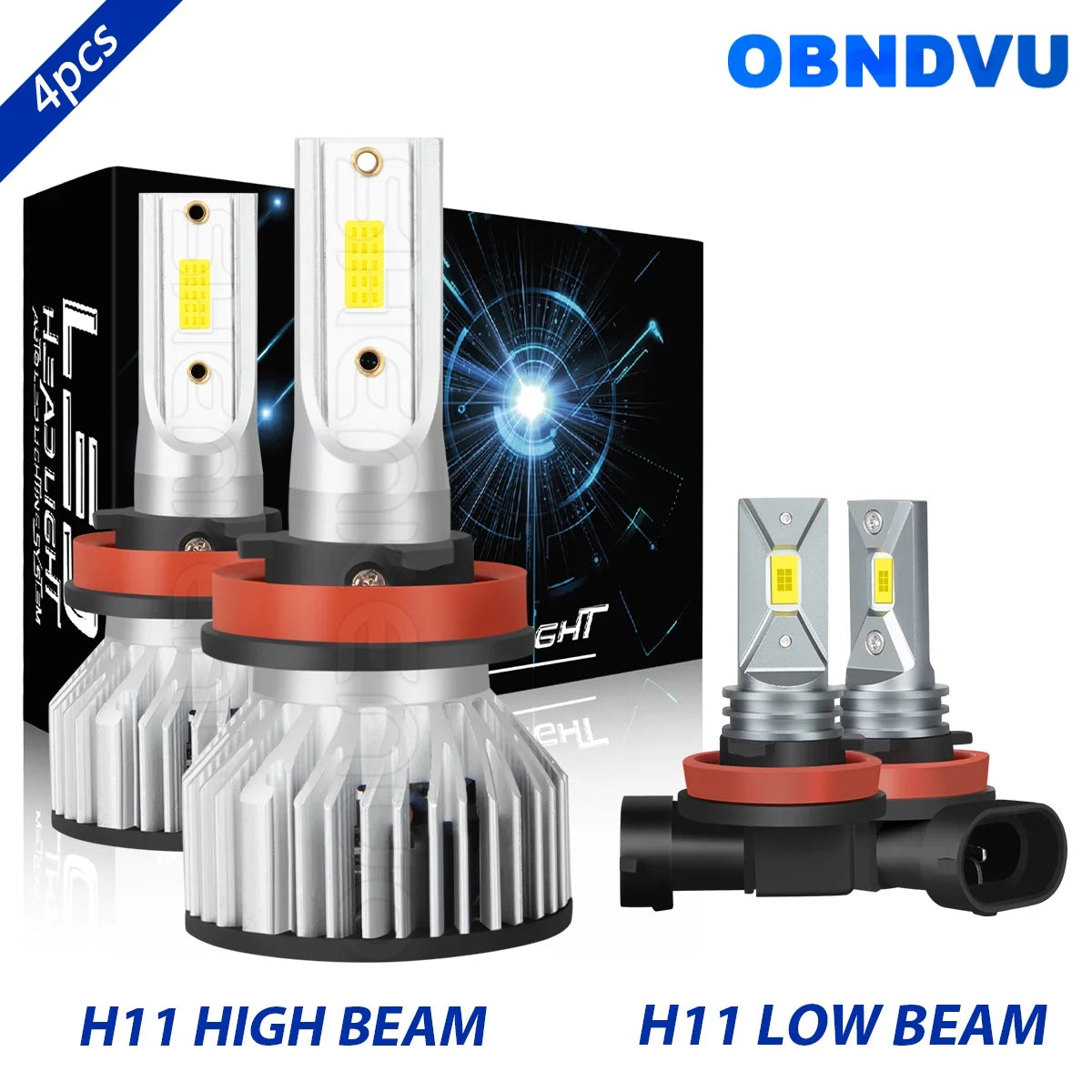 OBNDVU 4x H11/H9 LED Headlight for 2005-2013 Buick LaCrosse High Low Beam Bulbs Kit 6000K White