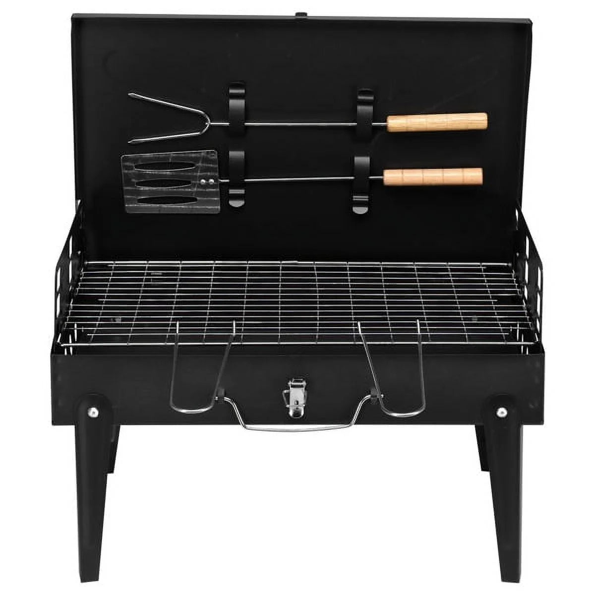 Fithood 44*27*7cm Portable Square Charcoal Grill Black