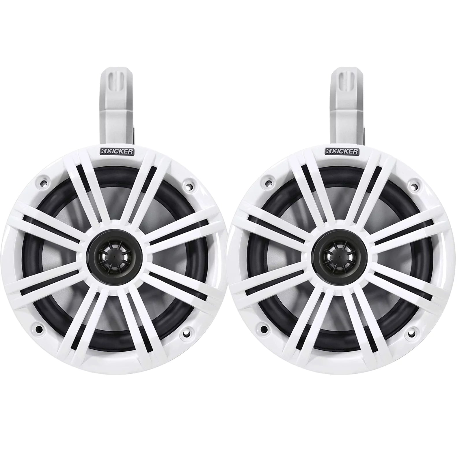 1 Pair (QTY 2) of Kicker 6.5 2-Way 195 Watts Peak Power Coaxial Marine Audio Speakers with White Grilles, 6.5 Marine Tower Speaker Enclosures (Pair) - White