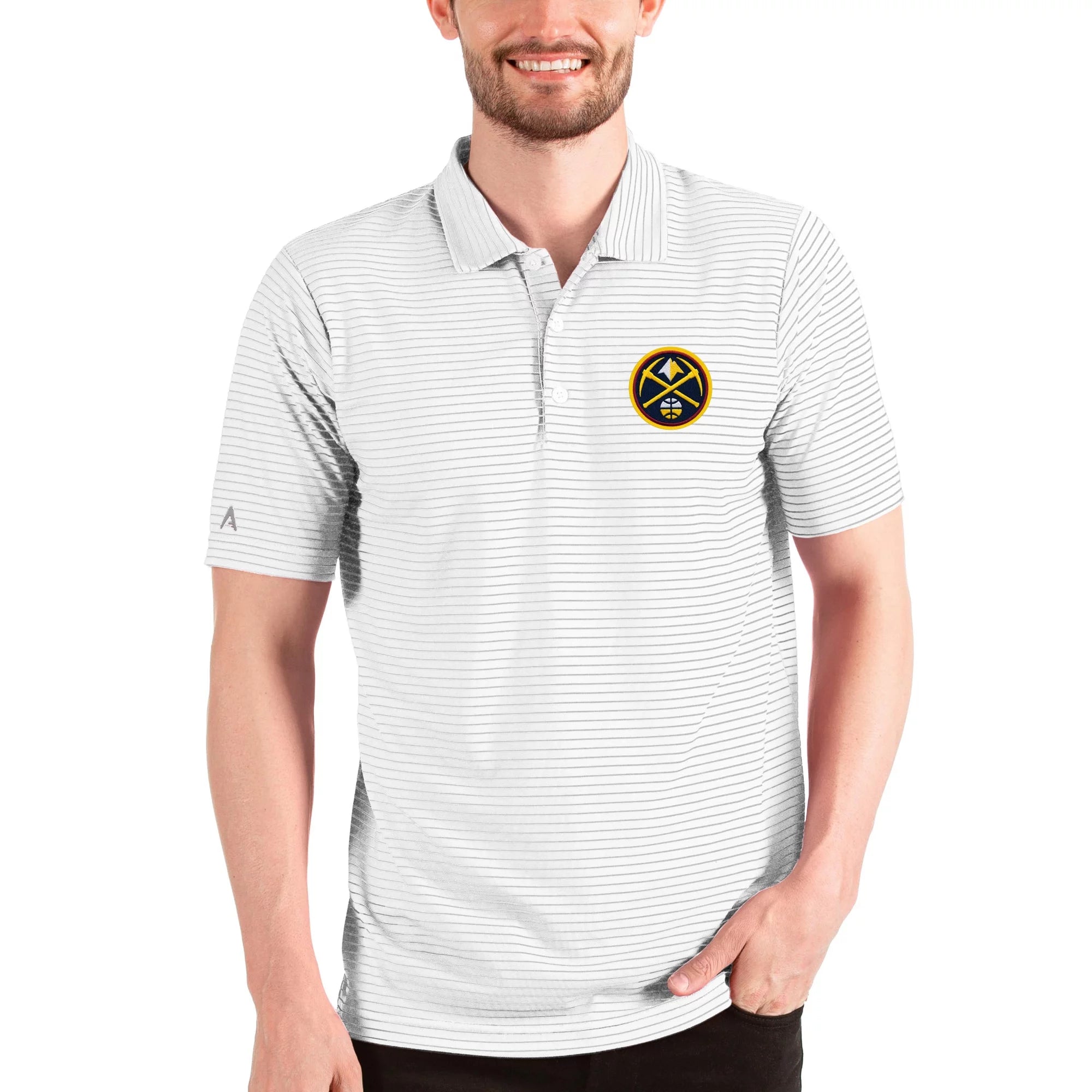Men's Antigua White/Silver Denver Nuggets Esteem Polo