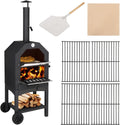 Outdoor Pizza Oven, Wood Fired Pizza Oven with Adjustable Chimney, Wheels, Pizza Stone, Pizza Peel, Grill Rack for Patio Cooking Picnic Party