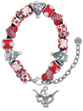 Silvertone Longhorn - Texas Red Christmas Bead Bracelet