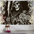 Skull Wall Hanging Grim Reaper Floral Tapestry Gothic Tarot Card Tapestry ghost Death theme Black skeleton Tapestry Art Home Decor for Bedroom Living Room