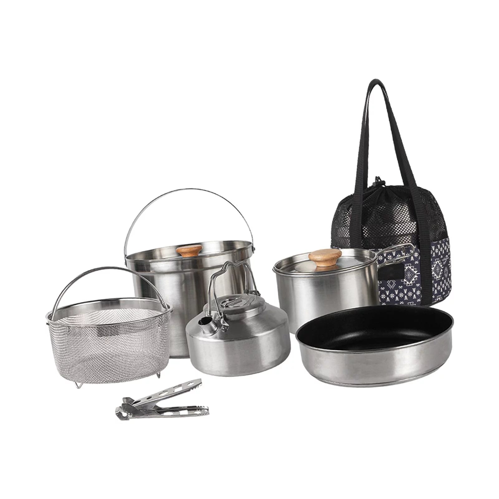 Pan Kettle Meat Tongs Sturdy Camping Cookware Set for Fishing Picnic Cooking