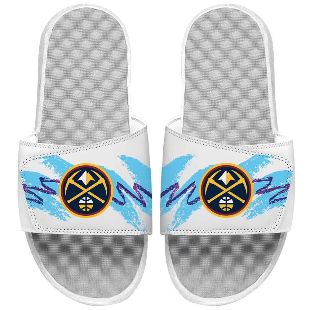 Youth ISlide White Denver Nuggets 90s Paper Cup Slide Sandals