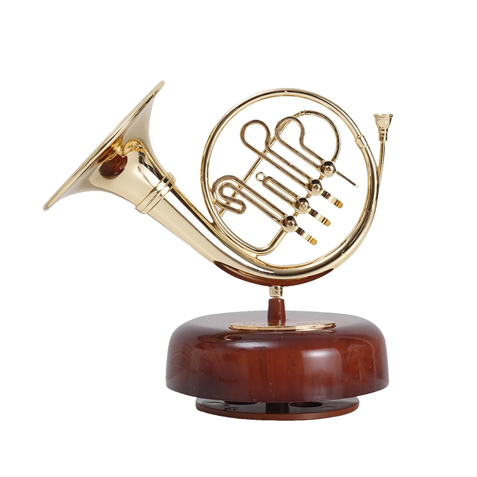 Vistreck French Horn Music Box Classical Wind Up Musicbox Twirling Music Box Rotating Base Brass Wind Instrument Miniature Replica Artware Gift for Christmas Birthday Valentine's Day Mother's Day Fat