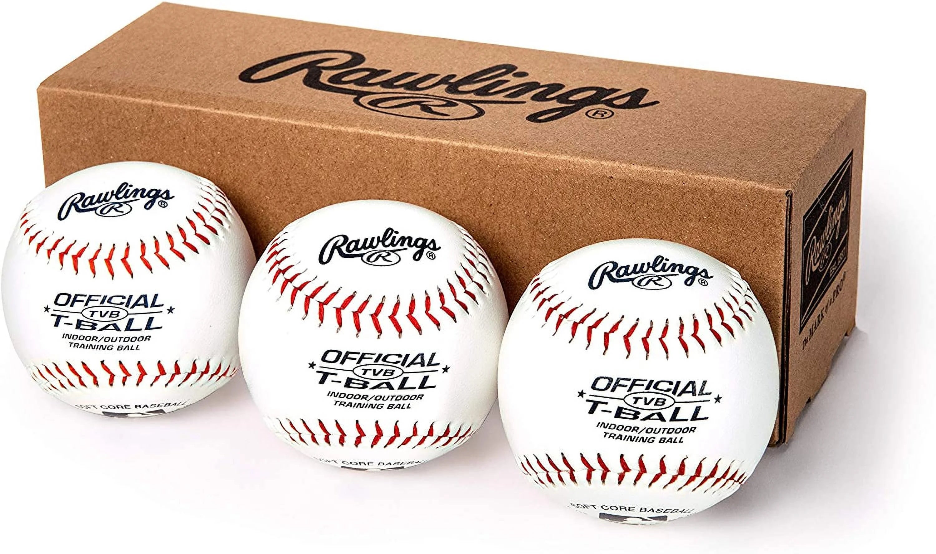 Rawlings Youth Tball or Training Baseballs, Box of 3 Tballs, TVBBOX3, White, Official Size