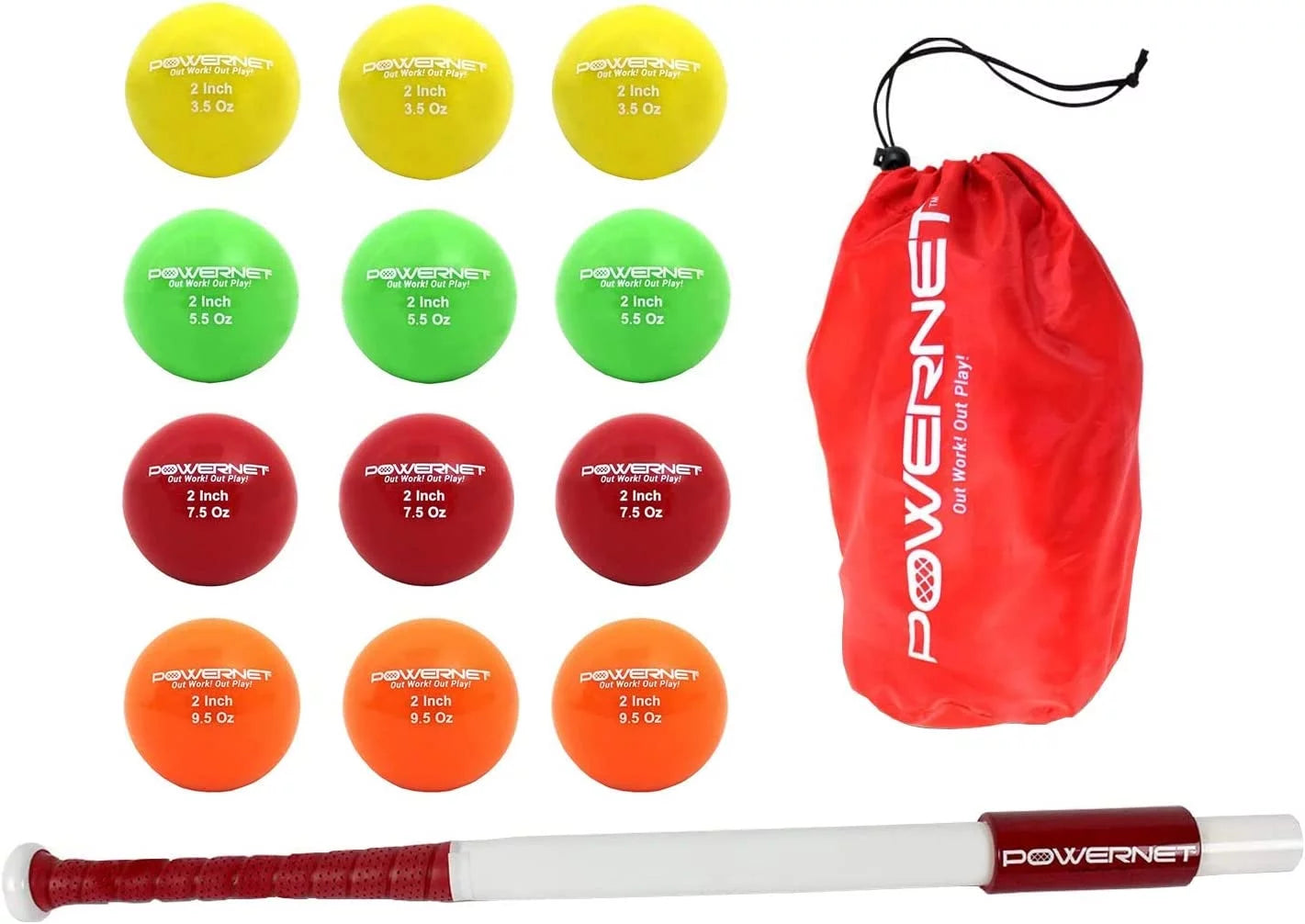 PowerNet 34 Sweet Spot Training Bat and 2 Progressive Micro Ball 12 Pk Bundle for Baseball Softball