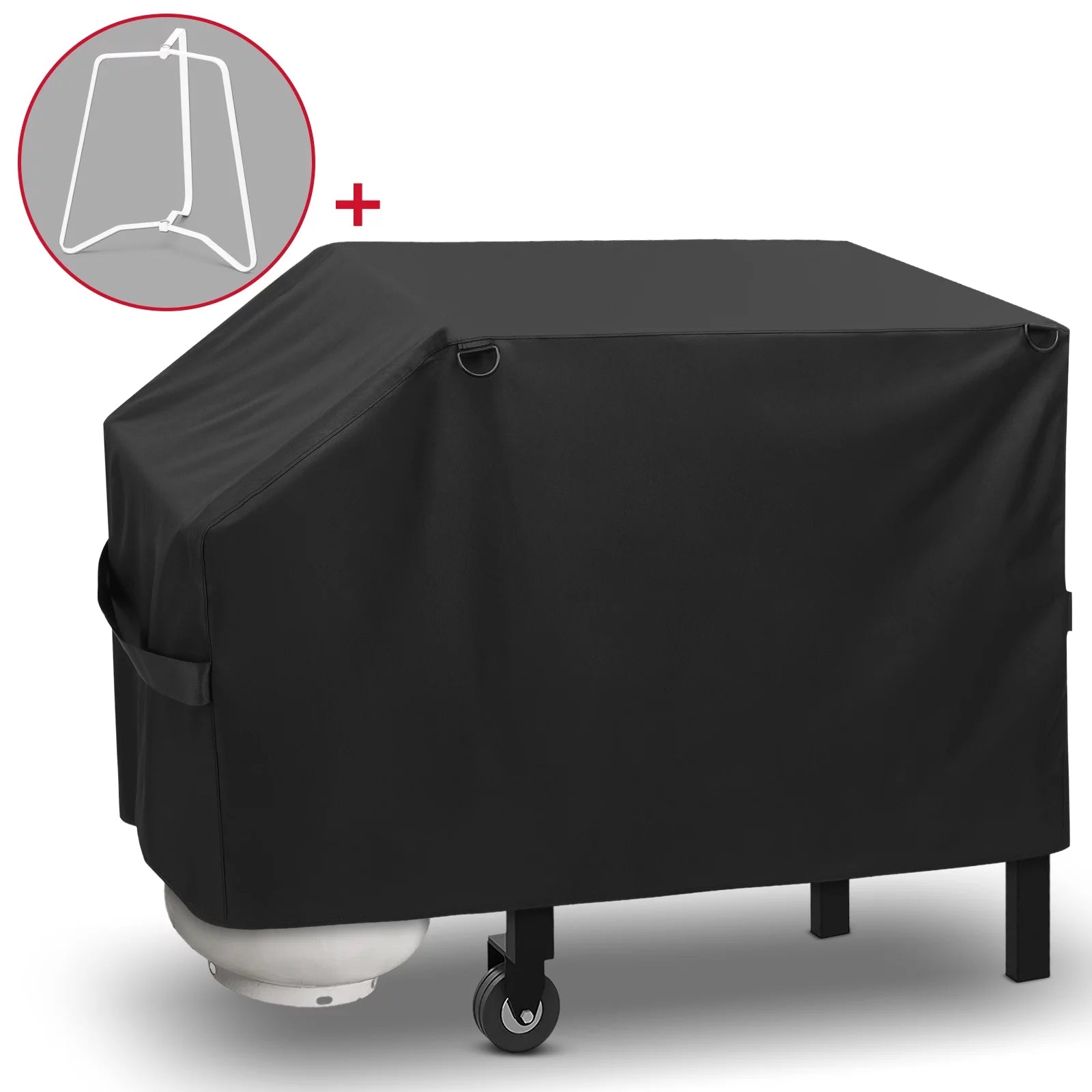 Unicook 28 Inch Griddle Cover, Heavy Duty Waterproof Flat Top Grill Cover for Blackstone, Nexgrill and more 2-Burner Griddle with Single Shelf Without Hood, Bonus with Support Rack, Black