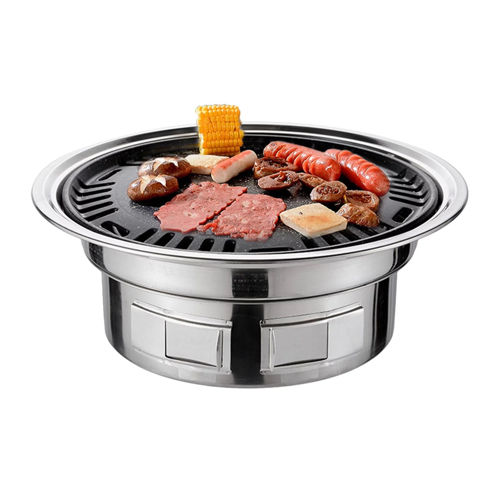 13 Inch Korean BBQ Grill Multifunctional Charcoal Barbecue Grill Round Camping Grill Tabletop Smoker Grill Grilled Net & Tray for Courtyard Picnic Beach BBQ