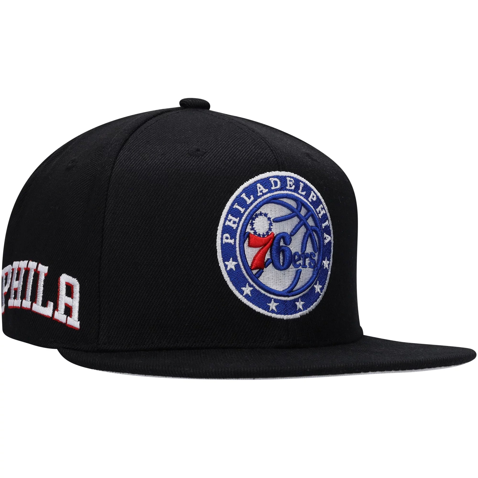 Men's Mitchell & Ness Black Philadelphia 76ers Side Core 2.0 Snapback Hat - OSFA
