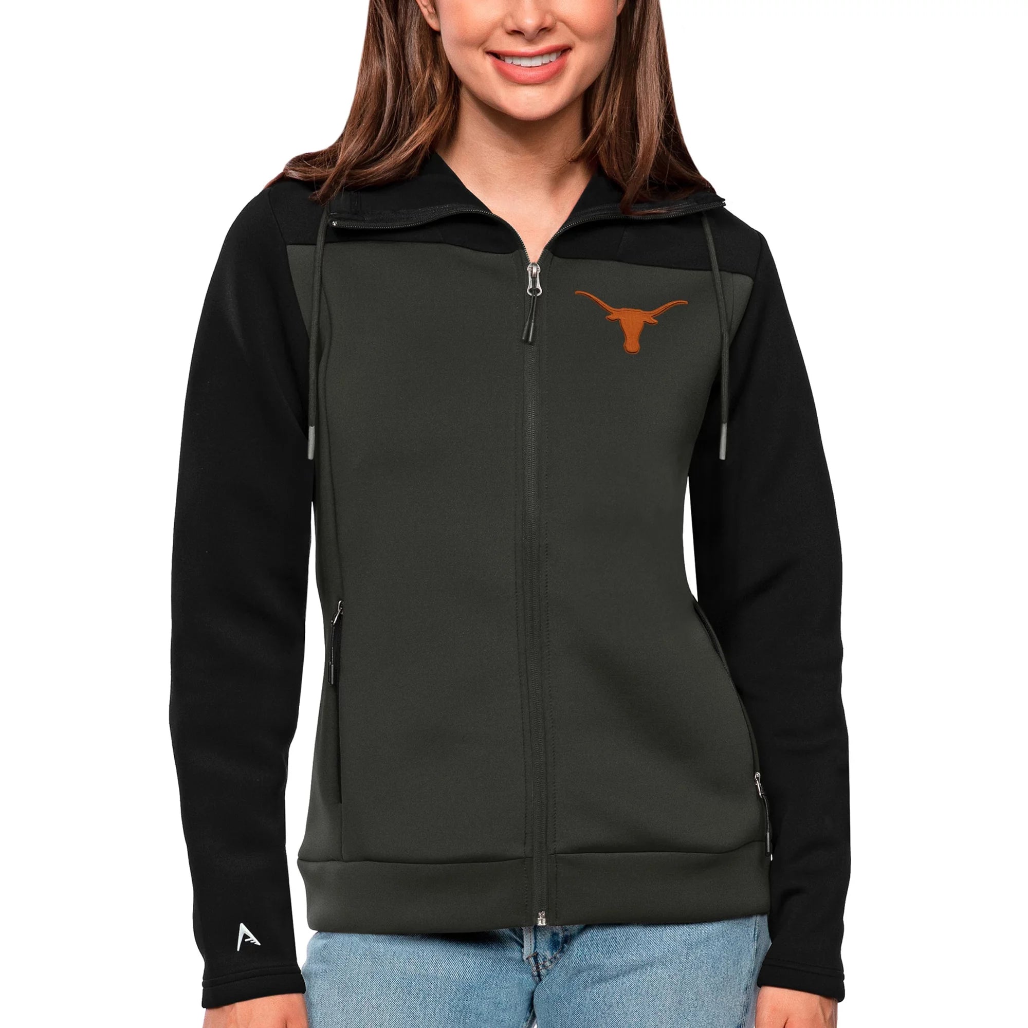 Women's Antigua Black/Charcoal Texas Longhorns Protect Full-Zip Jacket