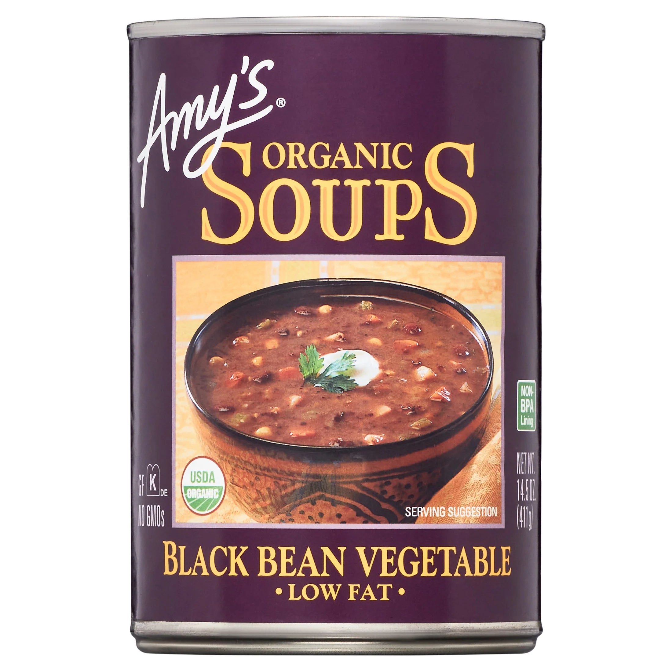 Amy¡¯s Soup, Plant-Based Organic Black Bean Vegetable Soup, Gluten Free, Made With Organic Black Beans and Vegetables, Canned Soup, 14.5 Oz