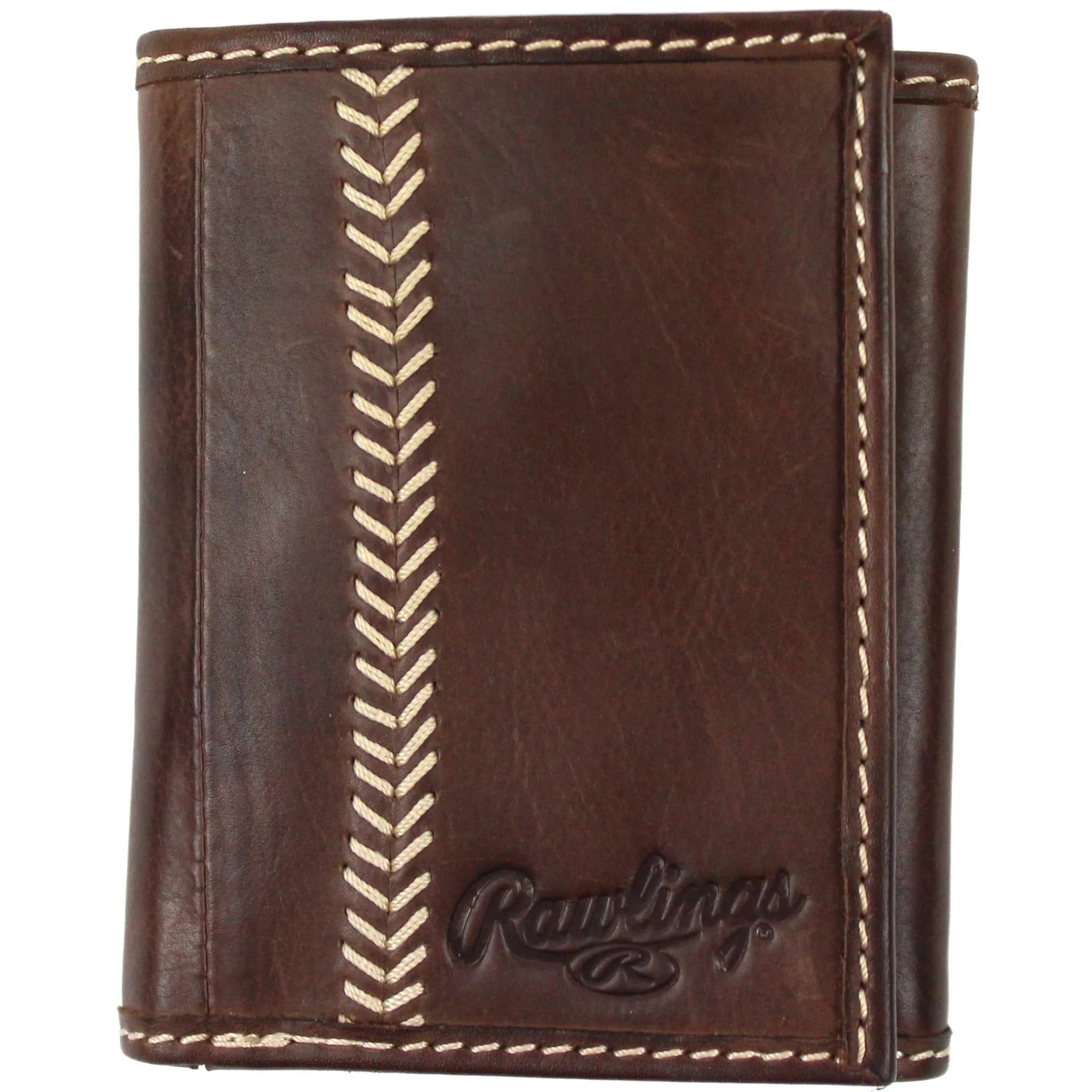 Rawlings RS10001 Baseball Stitch Leather Trifold Wallet, Brown