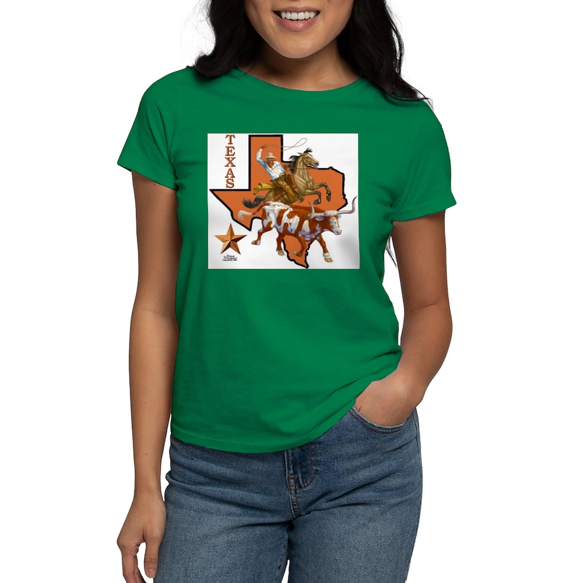 CafePress - Texas Cowboy & Longhorn Ash Grey T Shirt - Women's Traditional Fit Dark T-Shirt