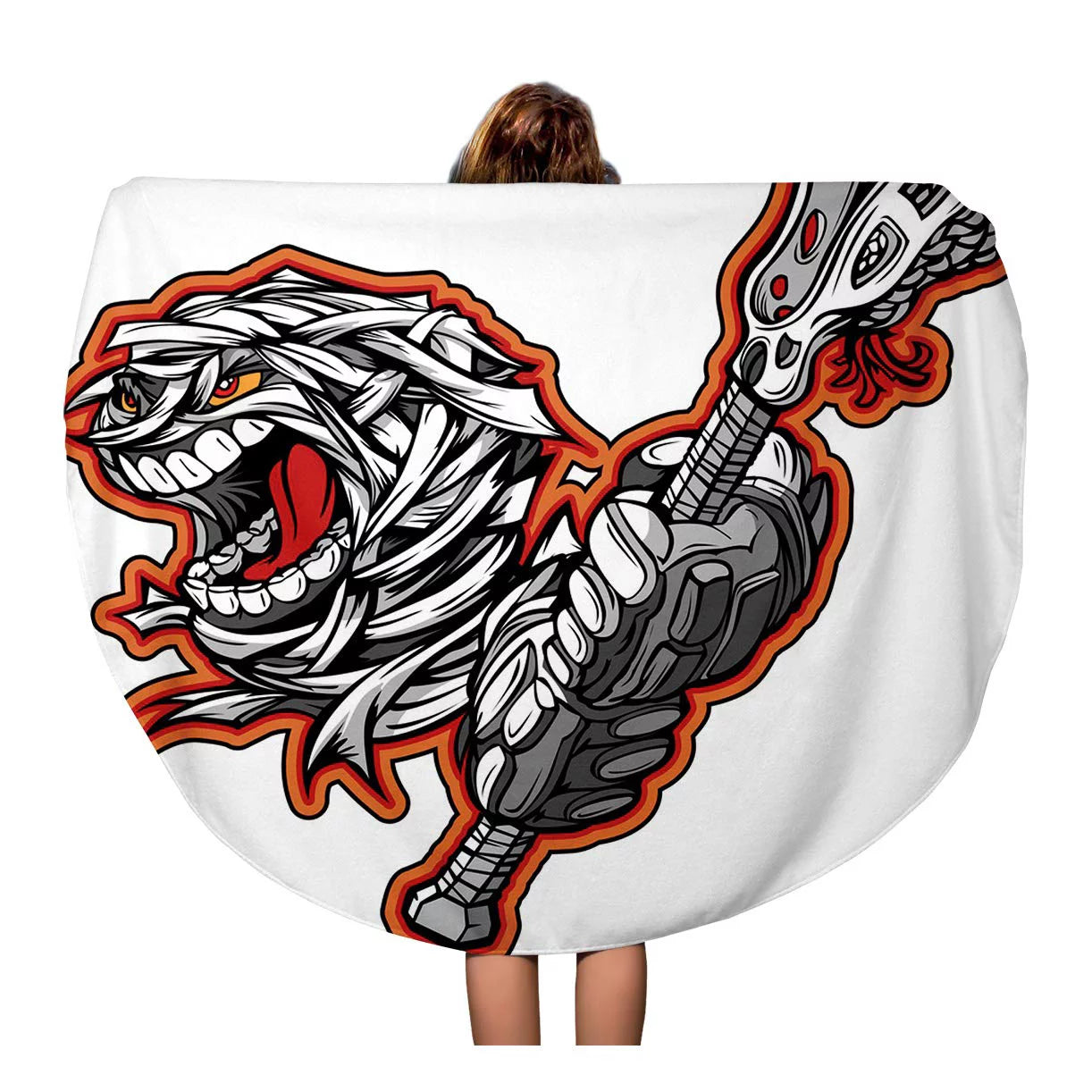 KDAGR 60 inch Round Beach Towel Blanket Cartoon of Scary Screaming Halloween Monster Mummy Head Lacrosse Travel Circle Circular Towels Mat Tapestry Beach Throw