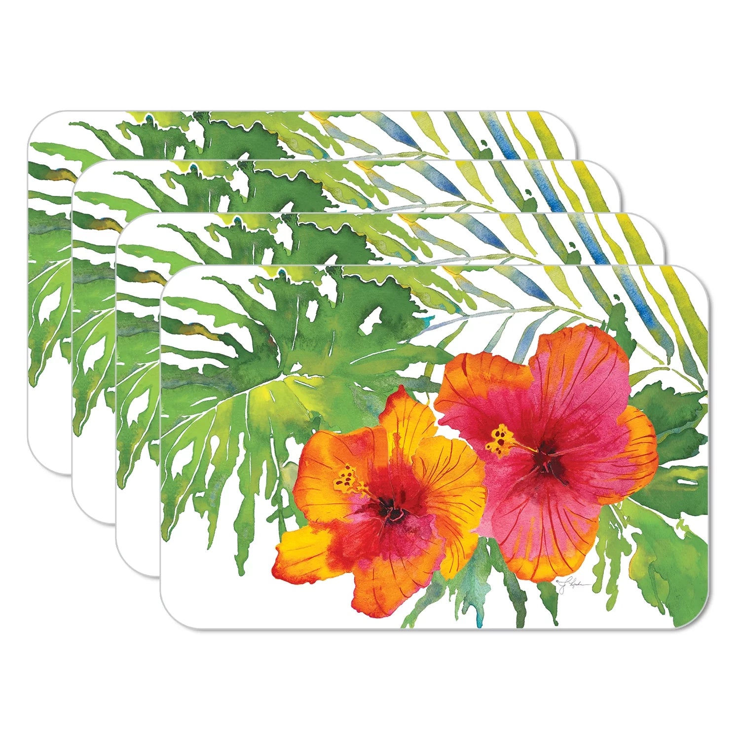 CounterArt Tropical Paradise 4 Pack Reversible Flexible Plastic Tabletop Placemats