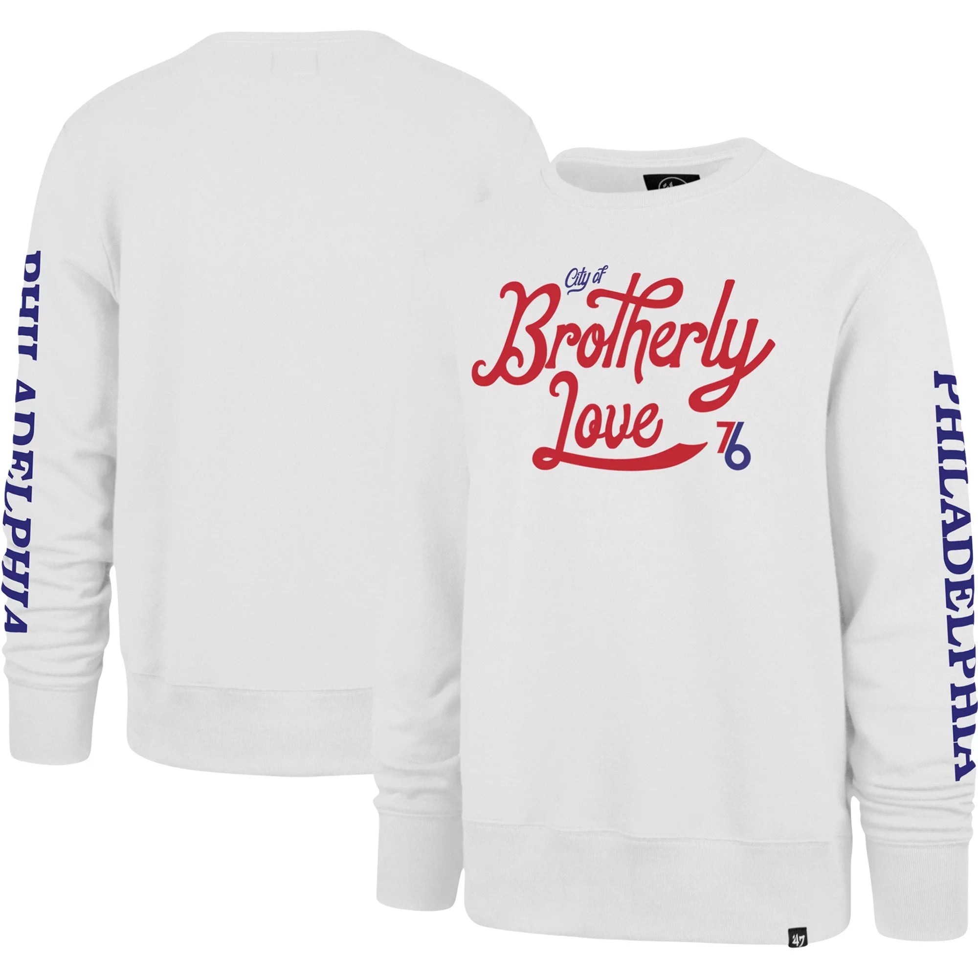 Men's '47 White Philadelphia 76ers 2022/23 City Edition Two-Peat Headline Pullover Sweatshirt