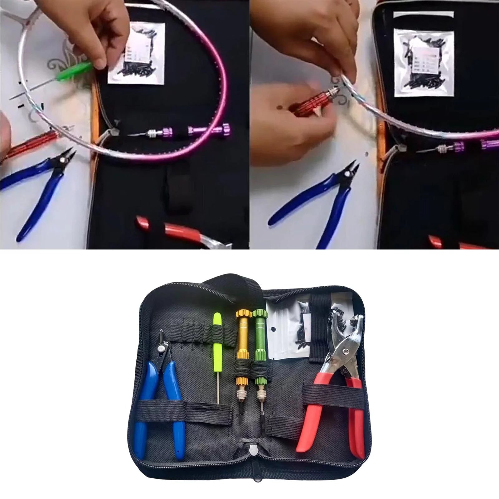 Starting Stringing Clamp Tool , Stringing Machine Tools, with Storage Bag, Durable Badminton, Racket Pliers for Accessories Tennis Sports