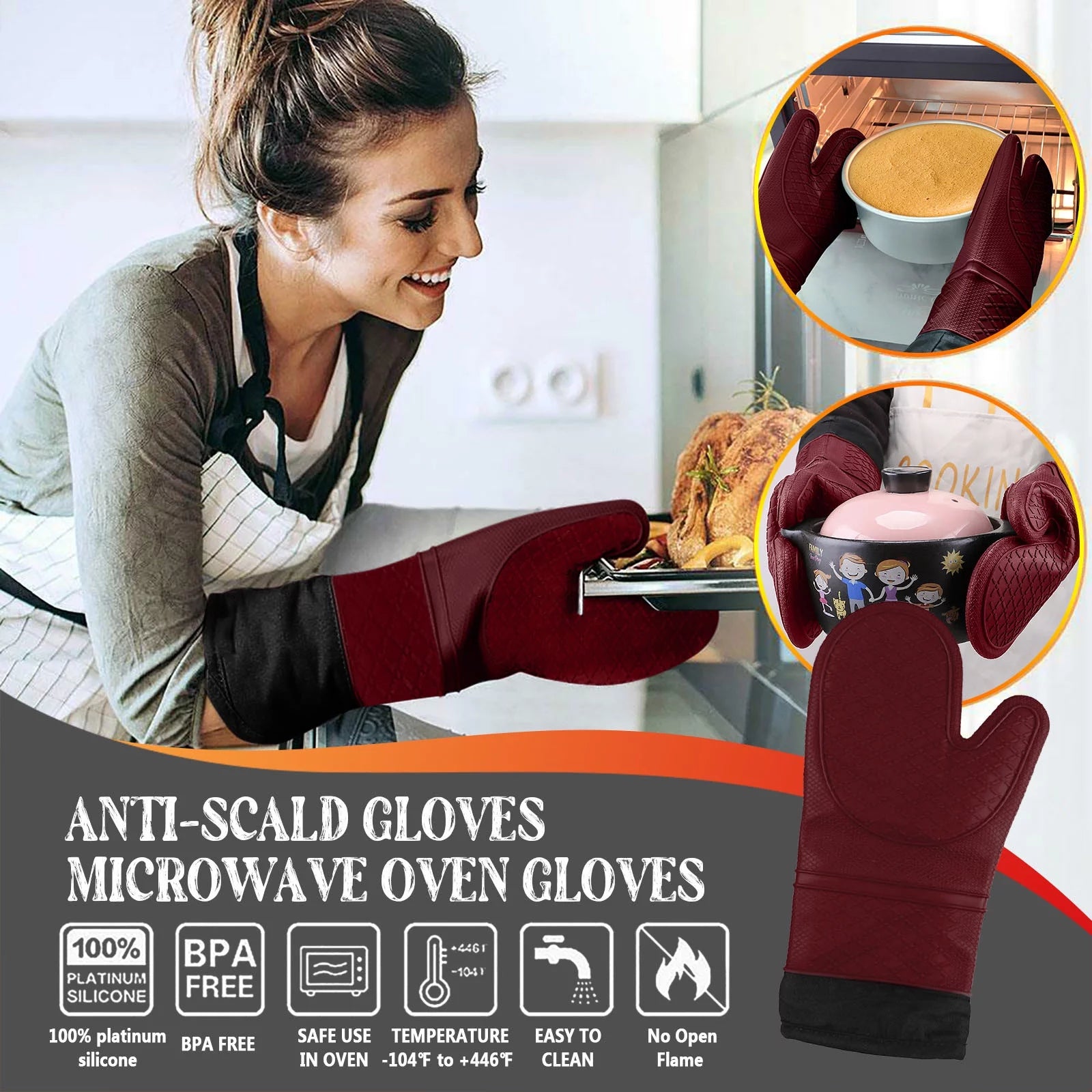 woxinda kitchen cooking silicone microwave oven gloves pot mat insulation protection