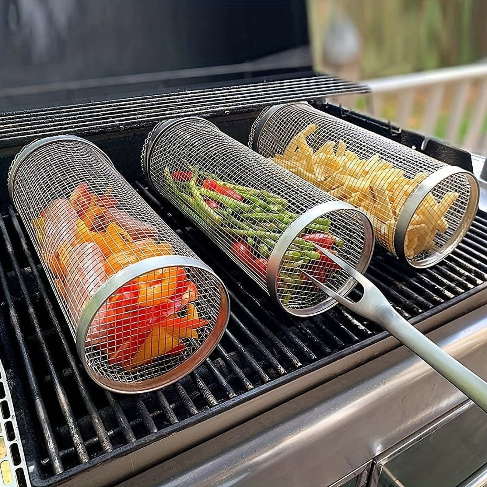 1pc, BBQ Net Tube, Grill Basket, Barbecue Bag, For Fish, Vegetables, And More, Barbecue Tool, Kitchen Gadgets, Kitchen Accessories, Home Kitchen Items, Outdoor Decor