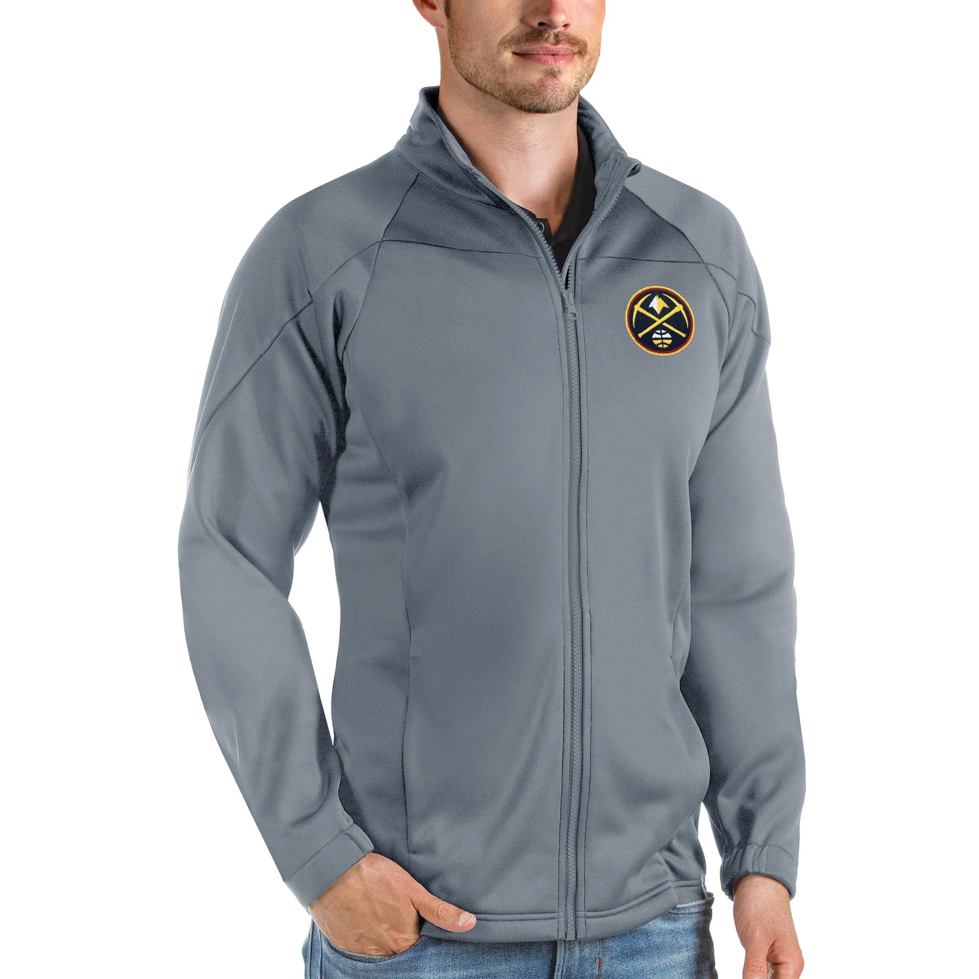 Men's Antigua Charcoal Denver Nuggets Links Full-Zip Golf Jacket