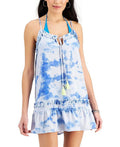 Miken Junior's Tie Dyed Ruffled Swim Cover Up Swimsuit Blue Size Medium