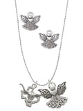 Delight Jewelry Silvertone Longhorn - Texas Silver tone Guardian Angel Charm Necklace and Stud Earrings