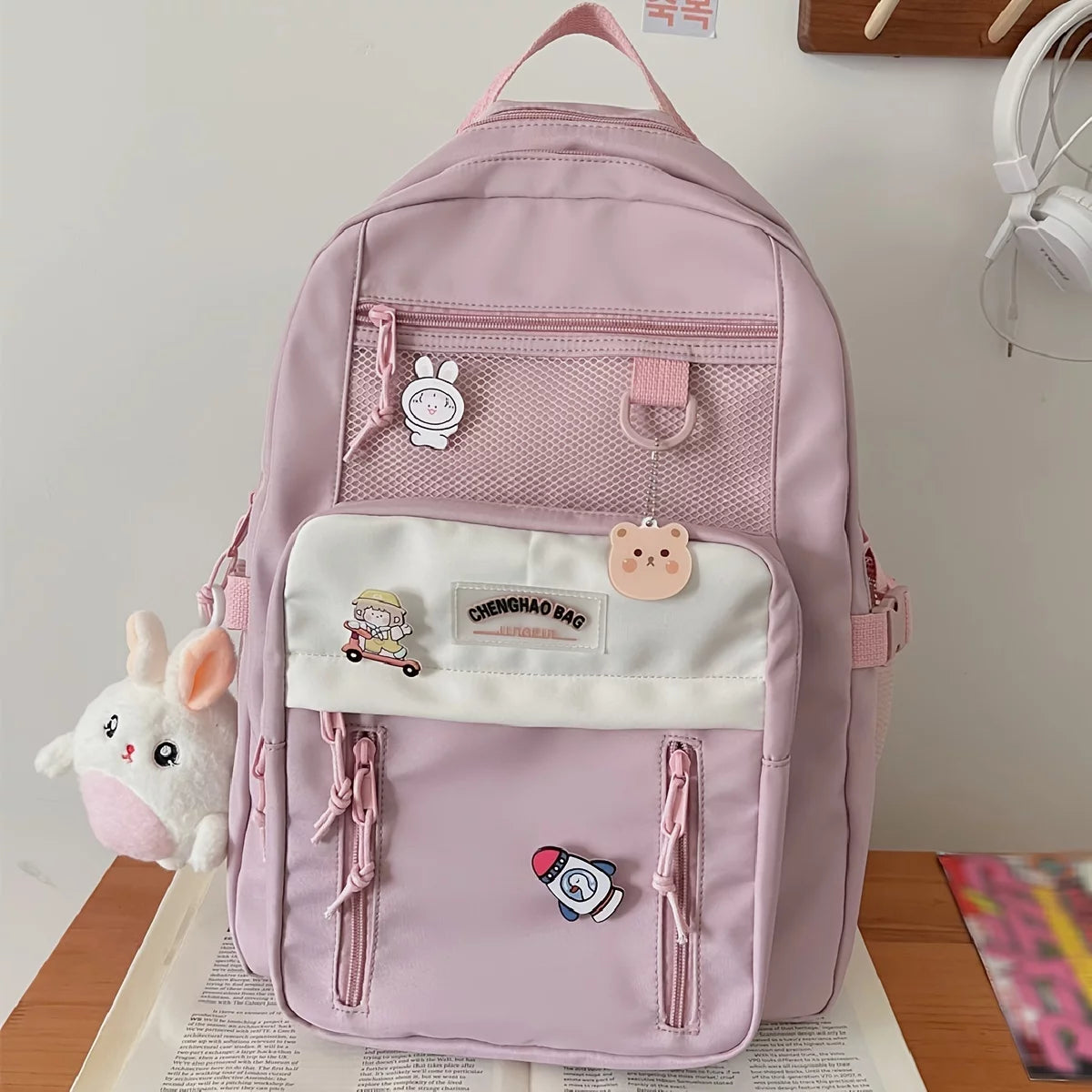 Kawaii Cute Cartoon Backpack, Aesthetic Preppy Back To School Daypack, Casual Travel Knapsack & Laptop Bookbag For Students Girls