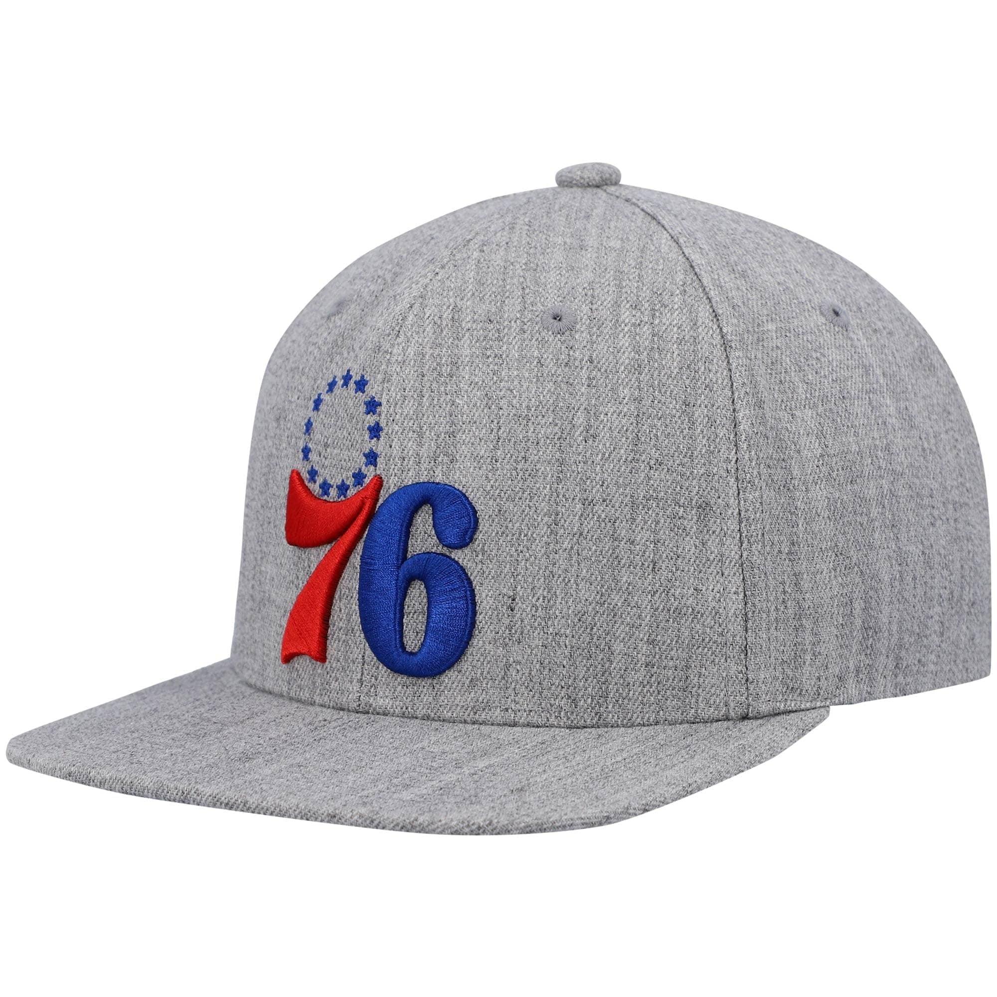 Men's Mitchell & Ness Heathered Gray Philadelphia 76ers 2.0 Snapback Hat - OSFA