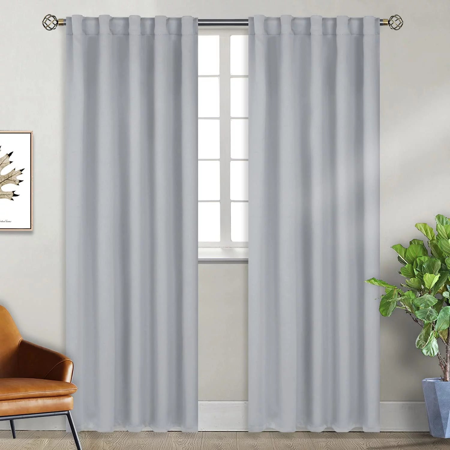 52x84 Solid Color Curtains Home Decorative Hanging Back Tap, Nursery Room Bedroom Kitchen Office Windows Home Decaration, Gray White