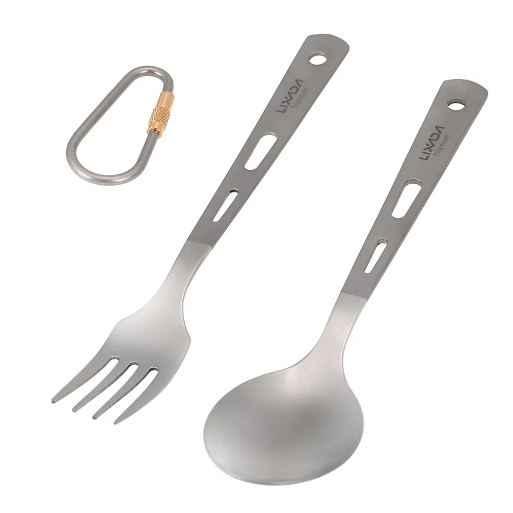 2pcs Titanium Tableware Camping Fork Spoon Ultra Light Outdoor Cutlery Set for Picnic Travel Backpacking Hiking Kitchen