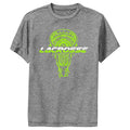 Boy's Lost Gods Lacrosse Stick Neon Green  Performance Graphic Tee Charcoal Heather Medium